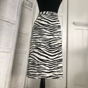 Faux fur fuzzy zebra midi skirt